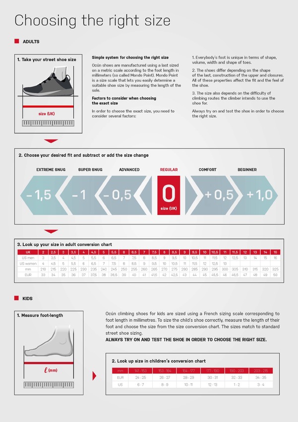 Size Chart Climbing Shoes Size Ocun Jett Qc Climbing Shoes M Us