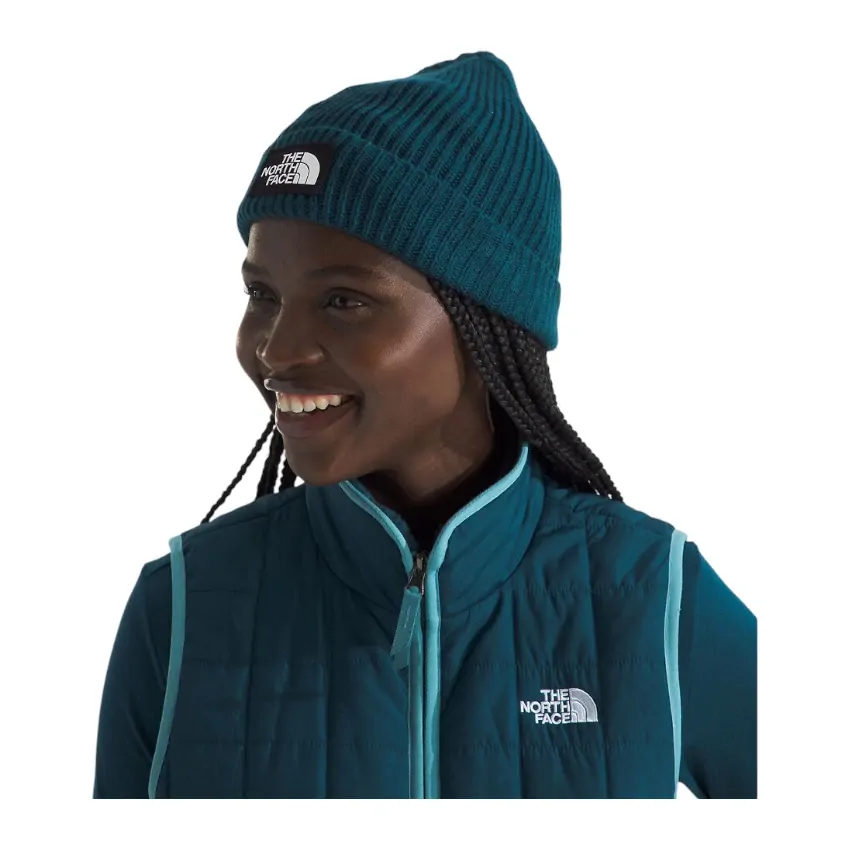 Large View The North Face TNF Logo Box Cuffed Beanie (Colour: Midnight Petrol)