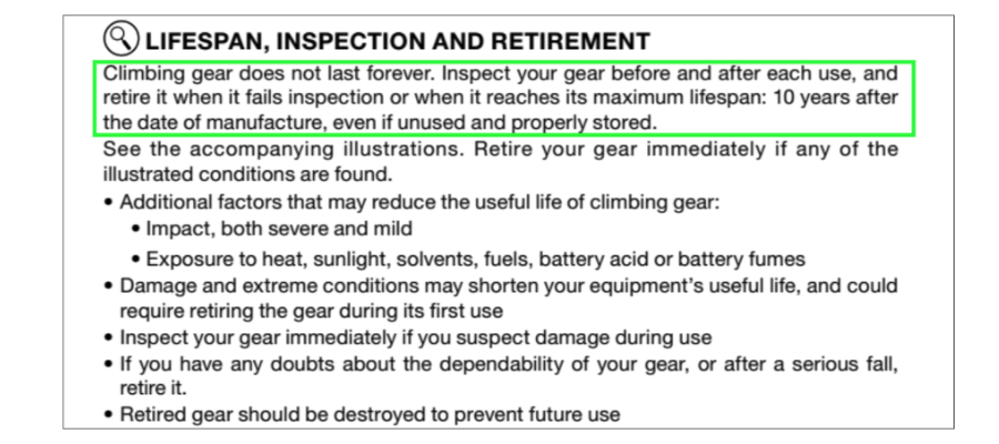 This example indicates maximum lifespan is 10 years after the date of manufacture.
