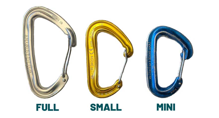 Full sized, small and mini carabiner