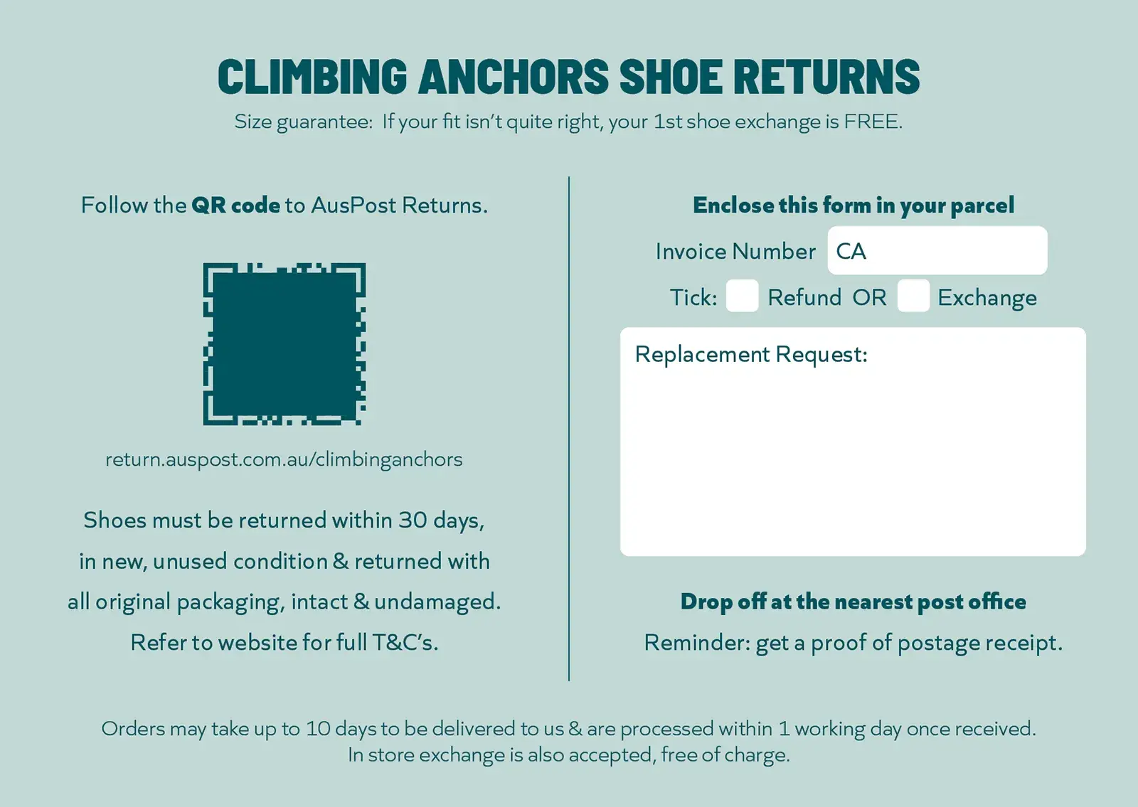 shoe returns slip